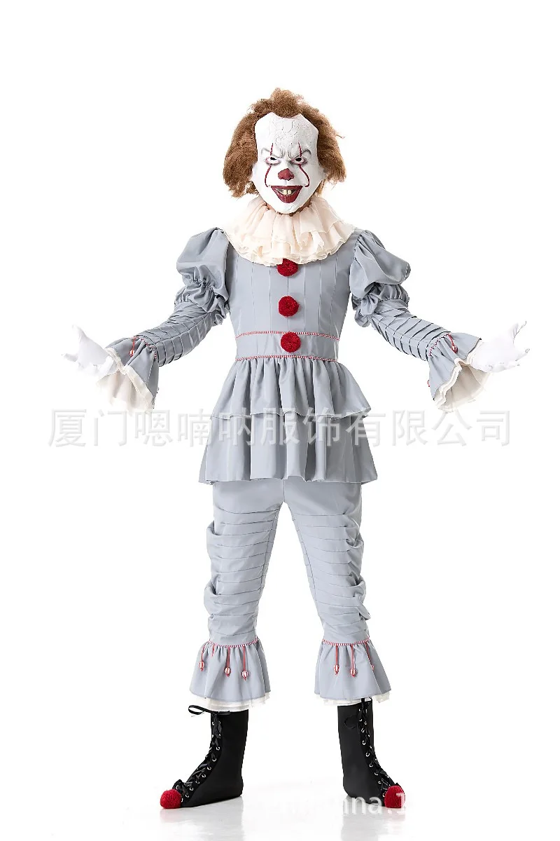 Белый карнавальный костюм Pennywise от «Возвращение Джокера. Аксессуар: брюки воротник перчатка крышка ботинка
