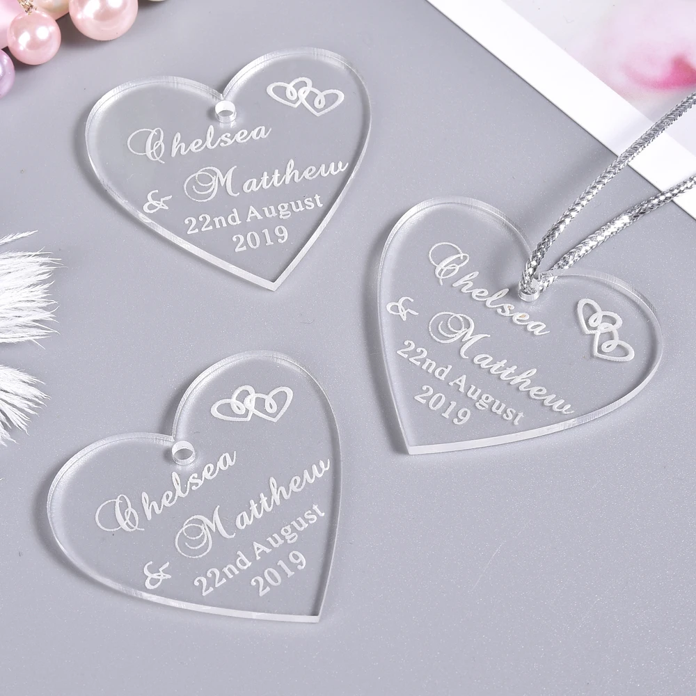 100Pcs Personalized Engraved Mirror Love Heart Wedding Tags 40/45/50mm Choose Baptism Tag Baby Shower Gift Favor Party Decor | Дом и сад