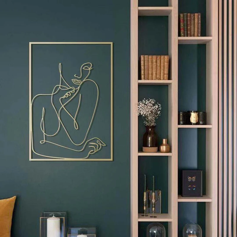 Золотые женские настенные украшения металлические линии Художественный