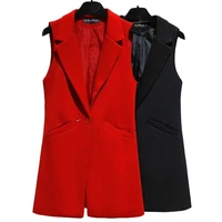vest for women sleeveless jacket coat long vest blazer formal work ladies office vintage lapel button slim suit waistcoat female