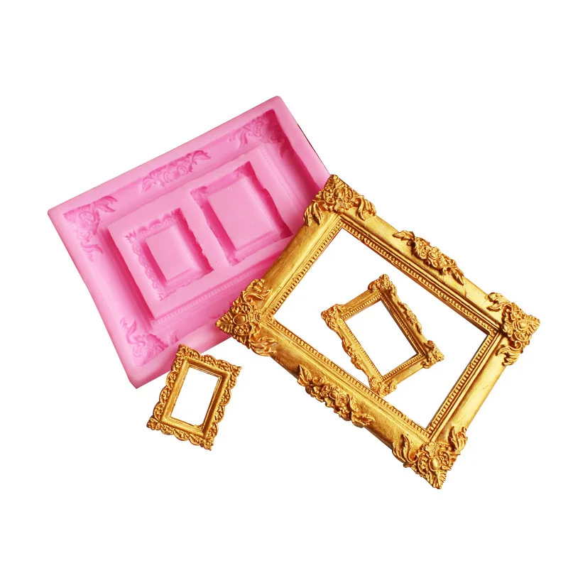 

Diy Retro photo frame liquid silicone mold fondant soft pottery clay epoxy plaster decoration modeling tool D028