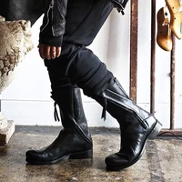 High Quality Designer Asymmetrical100 Genuine Leather Boots Men Punk Black Cowboy Shoes Fashion Mens Biker Long Boots 35-46