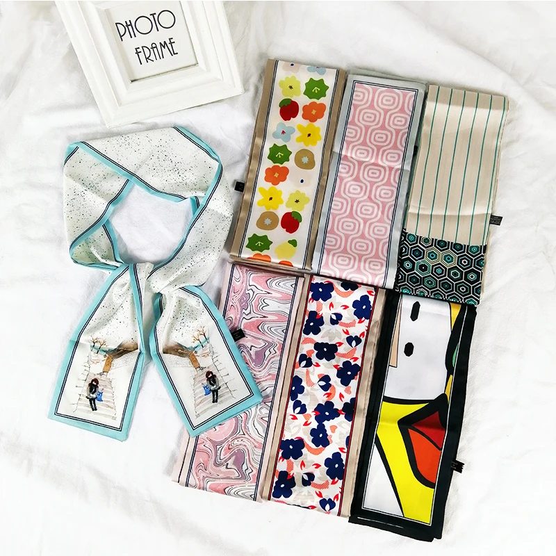 

98*8,5 см 2020 новый дизайн саржевого шелка и сатина женский длинный шелковый шарф на запястье полотенце модная повязка на голову маленький галс...