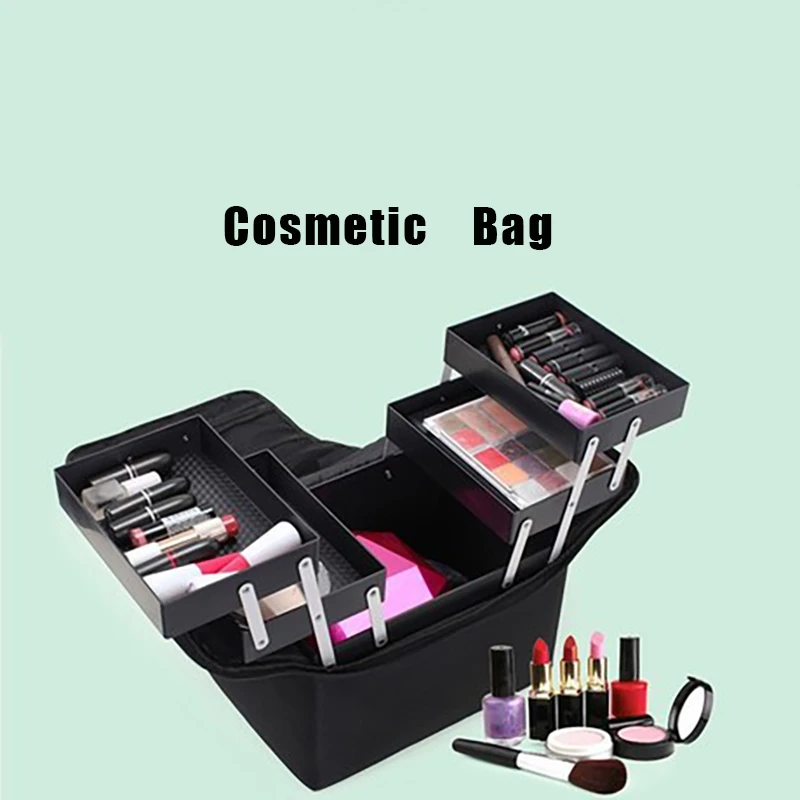 

High Quality Professional Cosmetic Bag Women Makeup Multilayer Clapboard Large Capacity Storage case Multilayer Suitcase