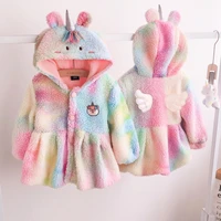 new kids girls unicorn tie dye polar fleece ear hooded jacket warm toddler winter warm top clothes for children girl coats
