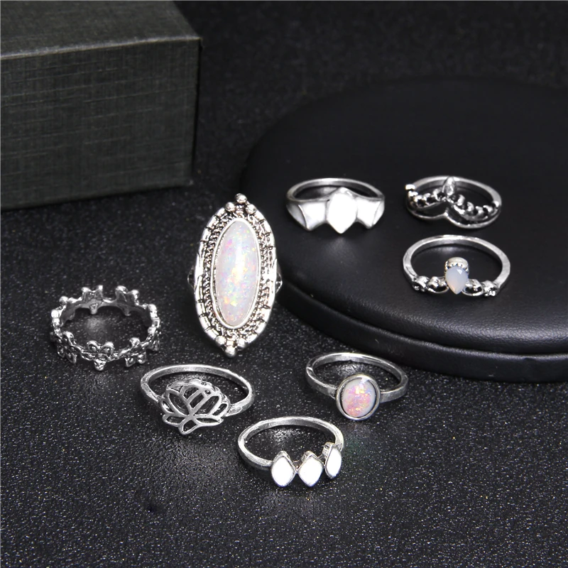 Богемное винтажное серебряное кольцо с камнем набор для женщин бохо опал