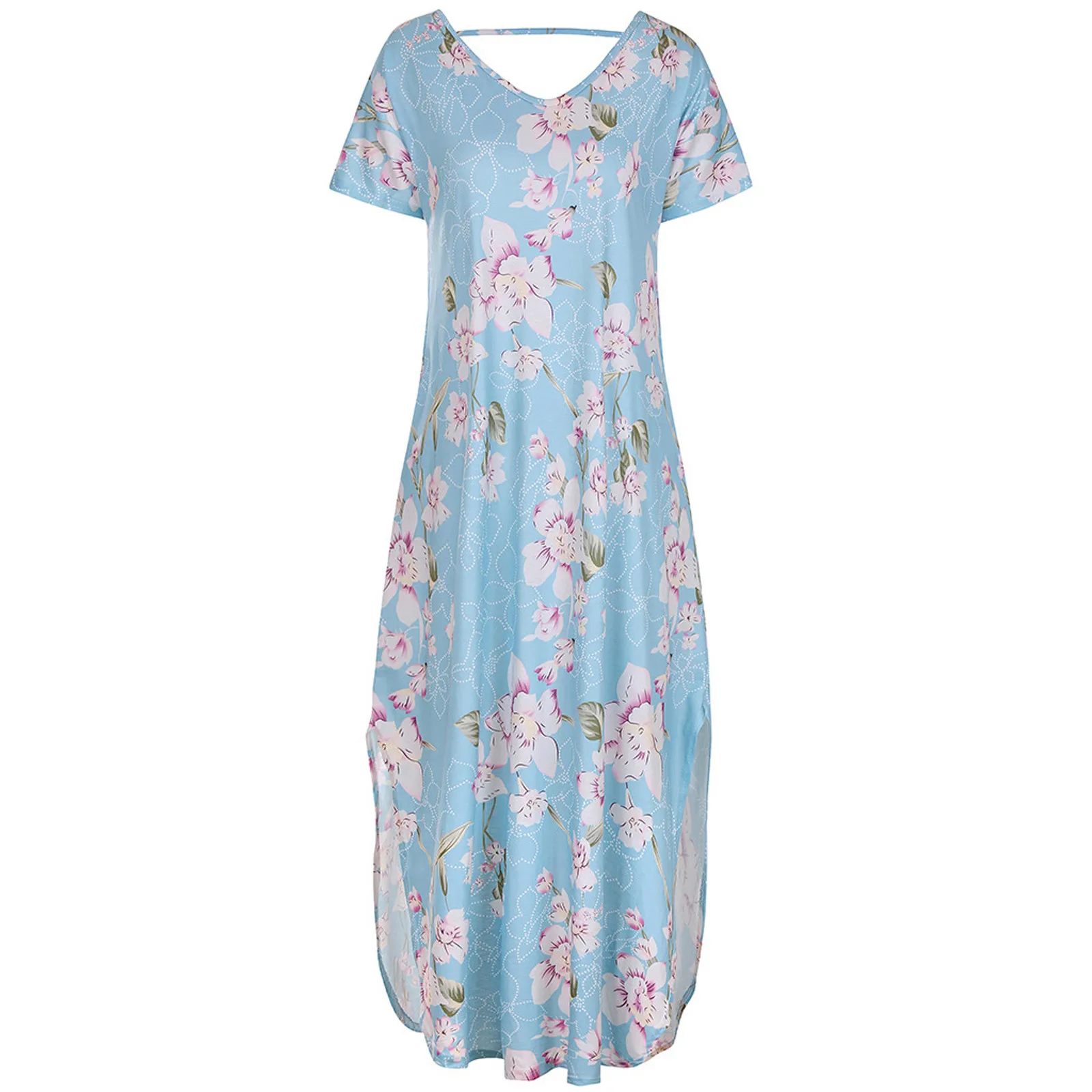 

Vicabo Dress for Women Side Split Long Casual Loose Dress Female Pocket Tie Dye Maxi Vestidos Summer Dress