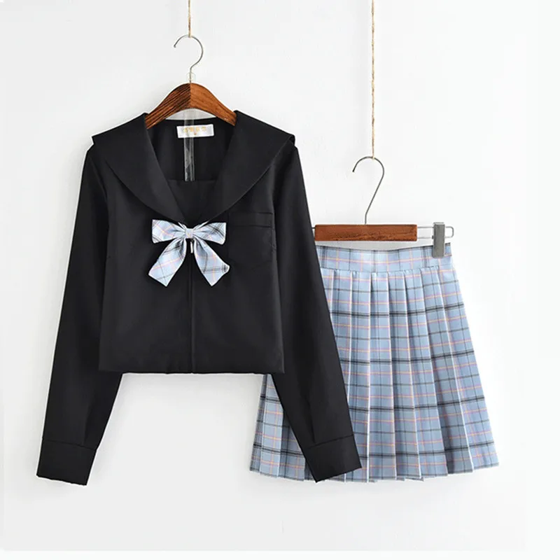 

2021 Autumn Japanese School Uniforms For Girls Cute Long-length Sailor Tops Pleated Skirt Full Sets Cosplay Jk Costume Series xl