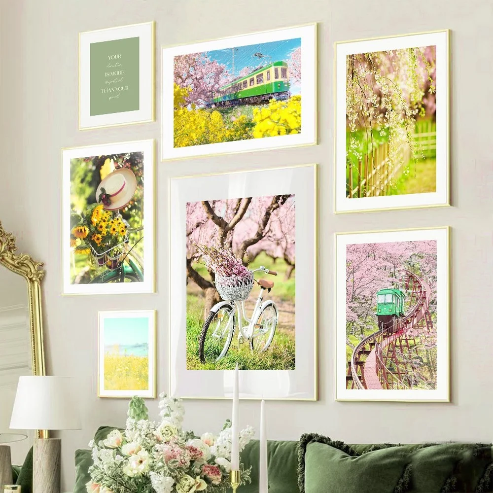 

Self-adhesive Painting Wall Sticker Peach Blossom Sunflower Bicycle Cable Car Nordic Posters Prints Pictures For Home Decoration