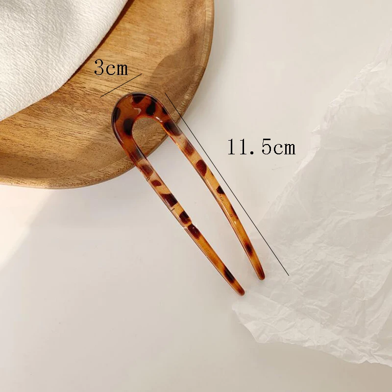 

2021 New Korean Trendy Leopard Print Geometric U-shaped Fork Acetic Acid Hairpin Headwear Accessories for Women Girls