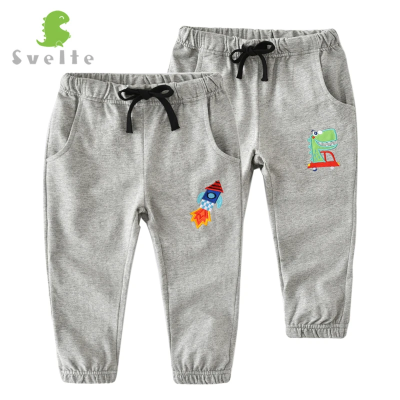 

SVELTE Kids Boys Harem Casual Gray Cotton Pants Coton Trousers with Embroidery Cartoon Pattern for 2-8Y Children Sweatpants