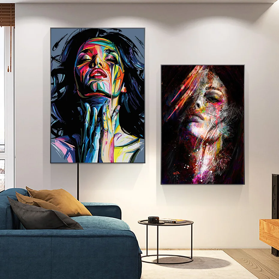 

Beautiful Abstract Woman Face Graffiti Colorful Wall Art Canvas Paintings Posters and Prints Pictures for Living Room Home Decor