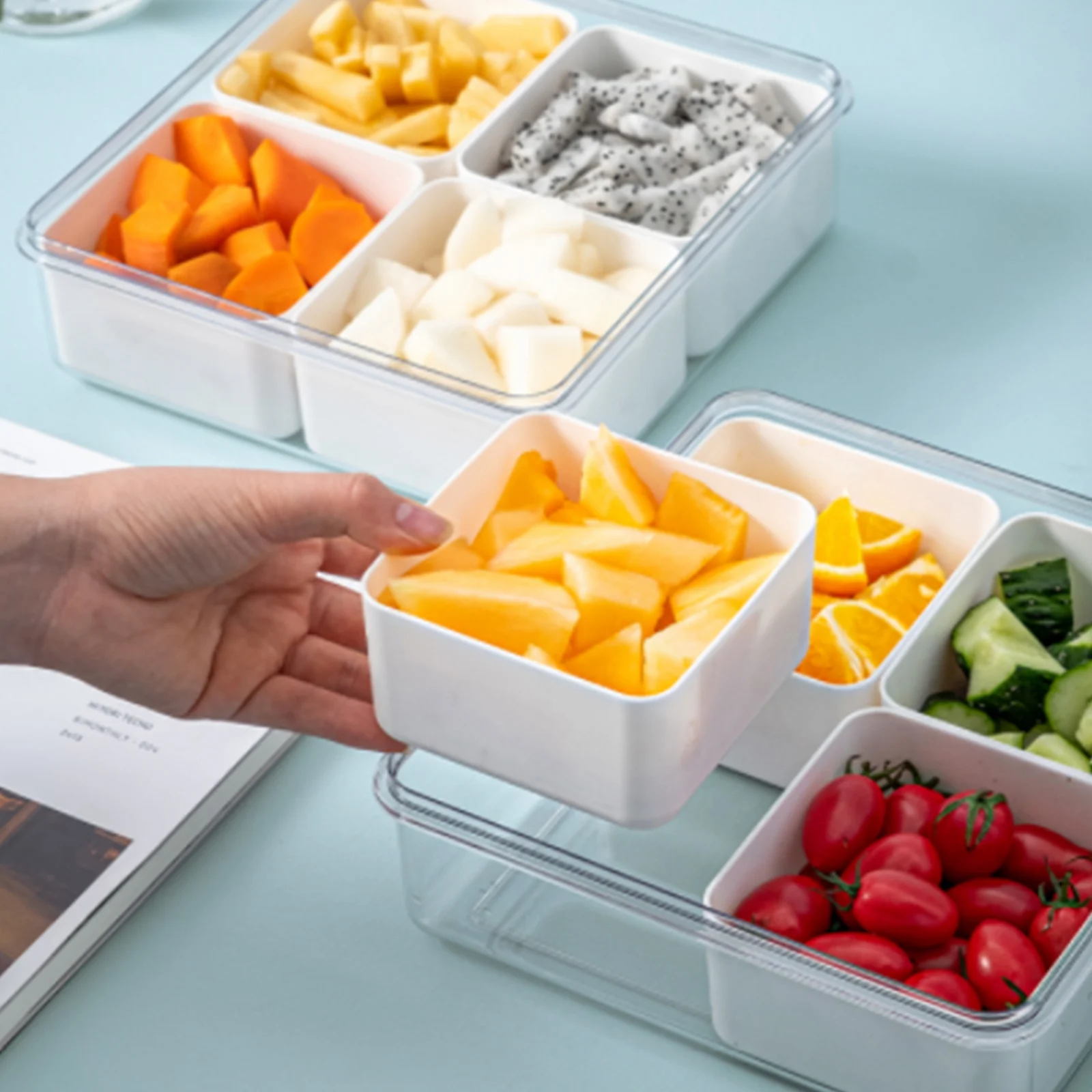 

Plastic Airtight Food Storage Container With Lid Kitchen Refrigerator Organizer Snack Candy Box Fruit Tray With Compartments