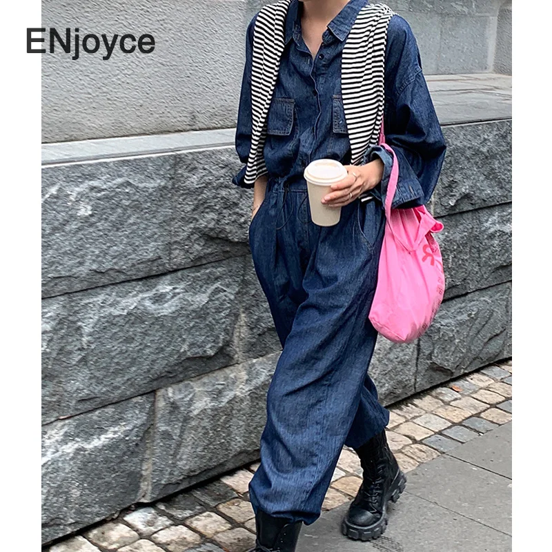 

Spring Autumn New Jeans Blue Denim Jumpsuits Romper Women Korean Fashion Oversize Loose Jumpsuit Female Casual Overalls