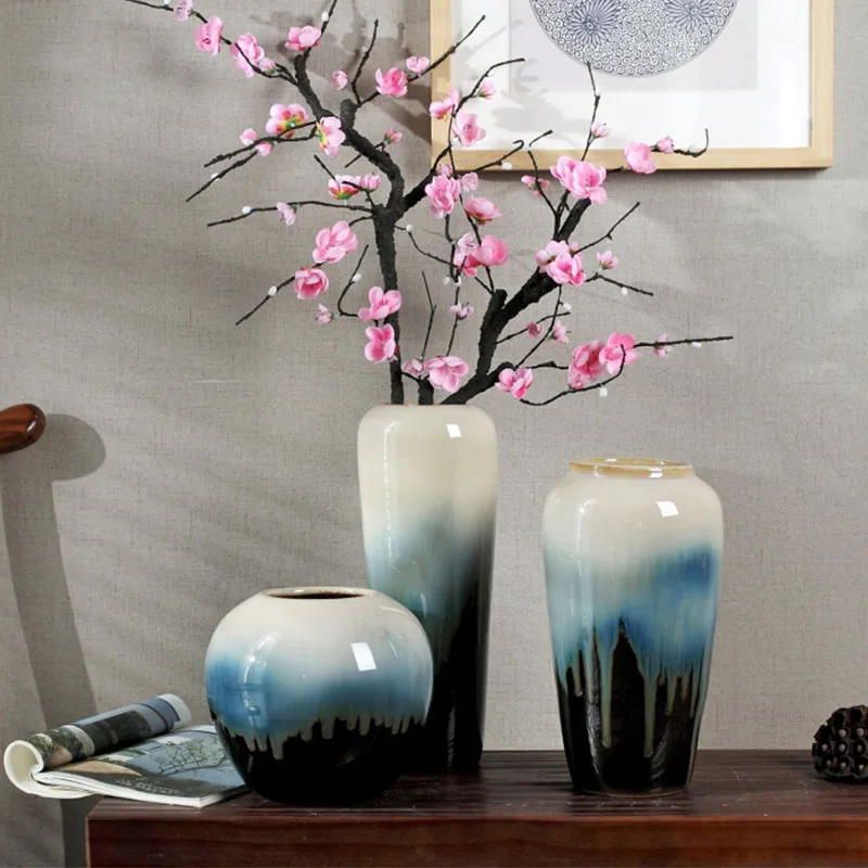 

Traditional Glazed Ceramic Art Vases Study Room Office Display Artware Ornament Dry Flower Arrangement Home Decoration Crafts