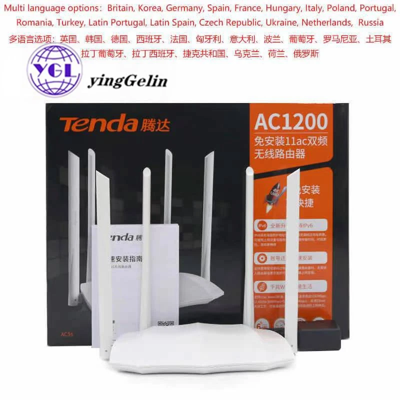 Tenda AC5S Умный двухдиапазонный маршрутизатор с внешней антенной 5dBi домашний AC1200M с англоязычным интерфейсом Tenda Wi-Fi.