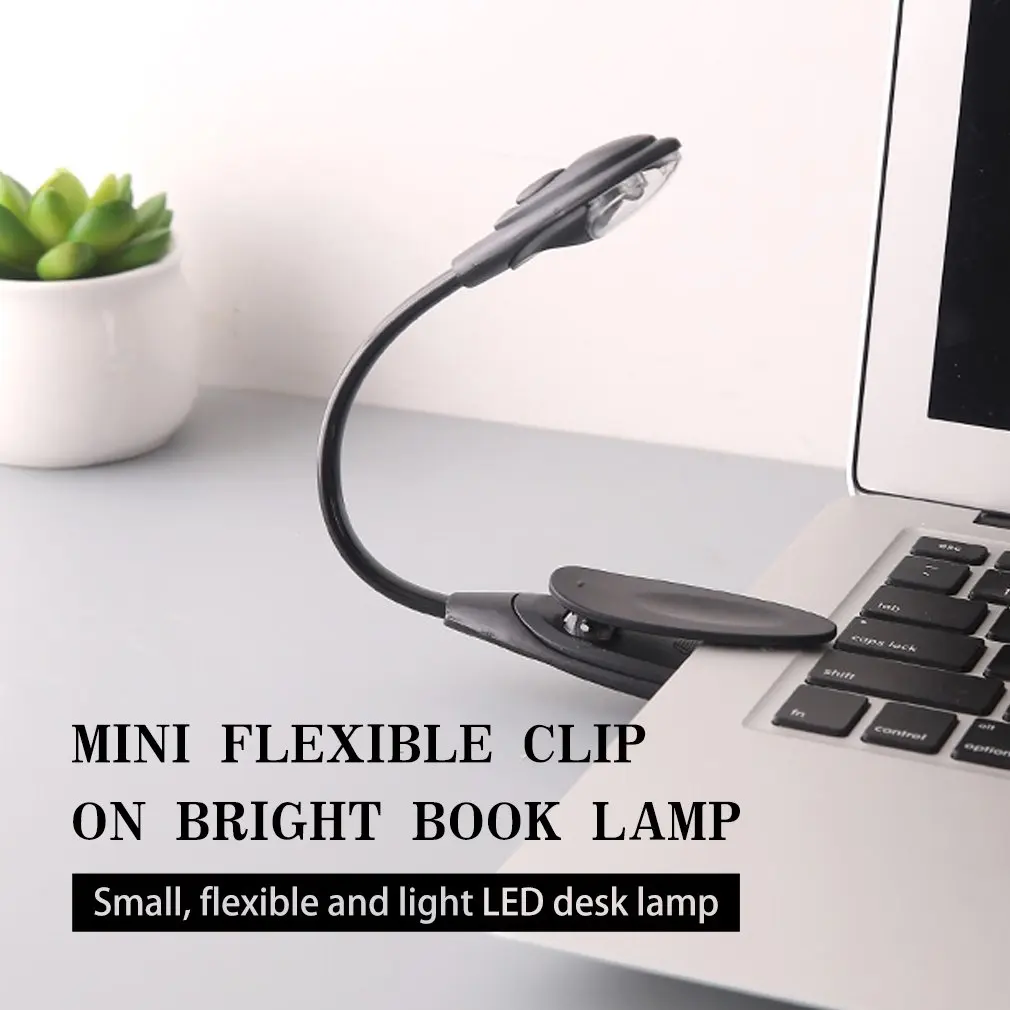 

Mini LED Clip Reading Light Adjustable Hands-Free Flexible Desk Book Light DC4.5V Push Button Switch Lamp Laptop Dormitory Light