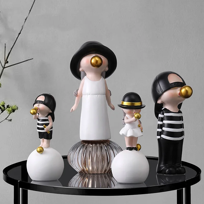 

Nordic Bubble Boys Girls Statue Ornaments Cute Crafts Resin Living Room Bedroom Creative Desktop Home Decorations Ornaments Doll