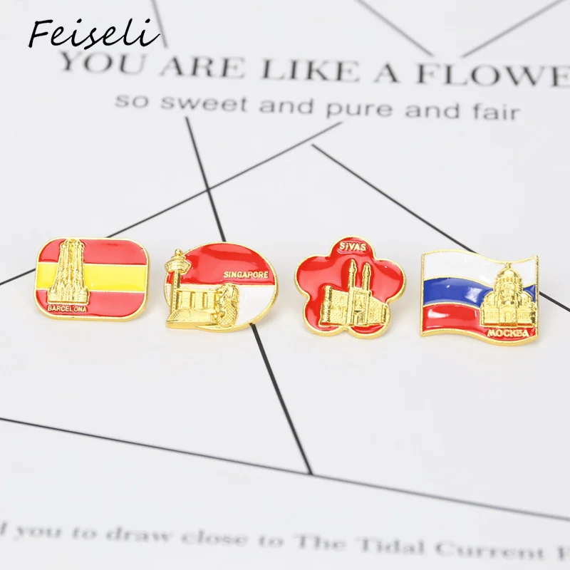 Feiseli Милая брошь с русским испанским флагом для зданий женщин детей рубашка