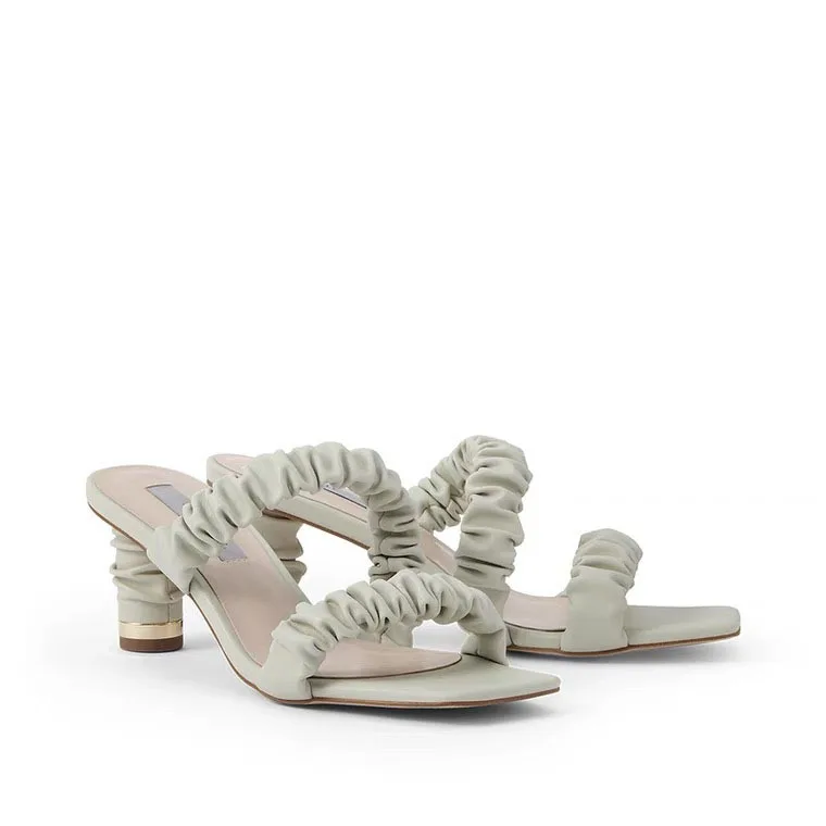 

Desige Shoes 2021 New Summer Square Toe Fold Sandals Female Strappy Bar Heels Two Belts Slippes For Female