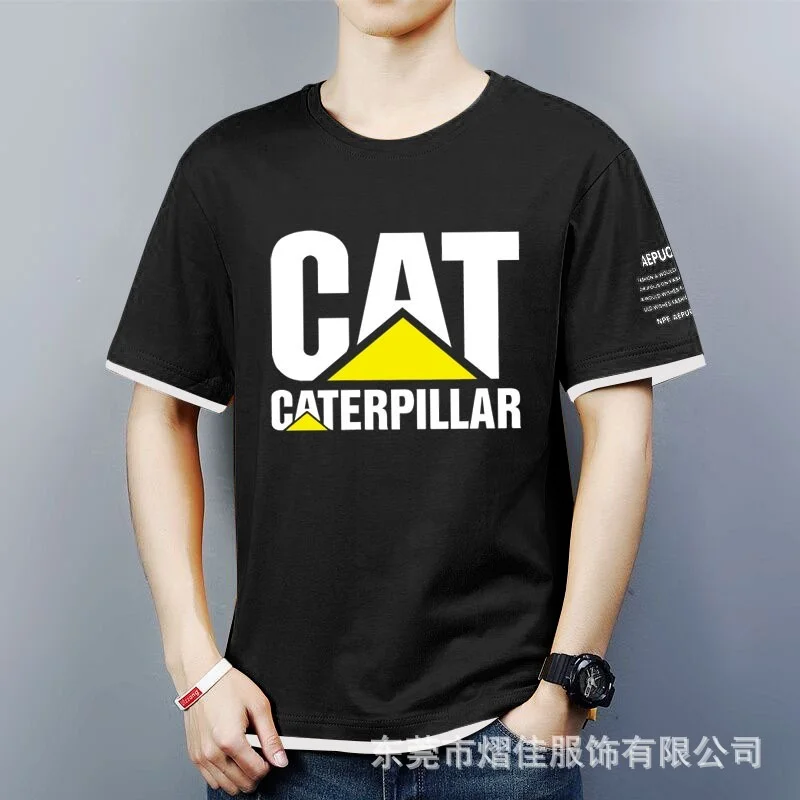 

High Quality Cat Caterpillar Summer Men's short sleeve polo t-shirt Cotton Comfortable Color contrast casual sport Men's T-shirt