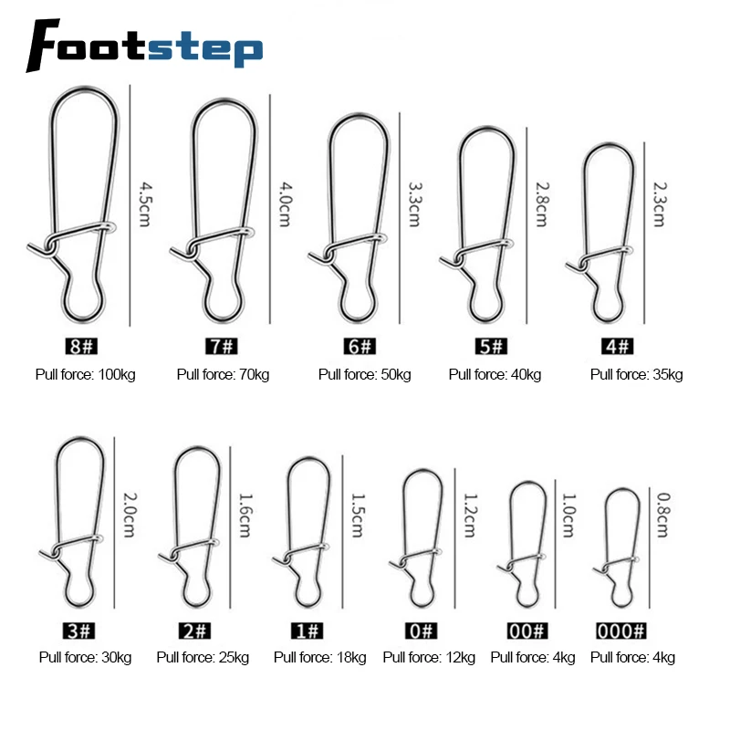 

100 шт./лот рыболовный соединитель из нержавеющей стали, быстрый зажим, защелка, поворотные твердые кольца, безопасные защелки, рыболовный кр...