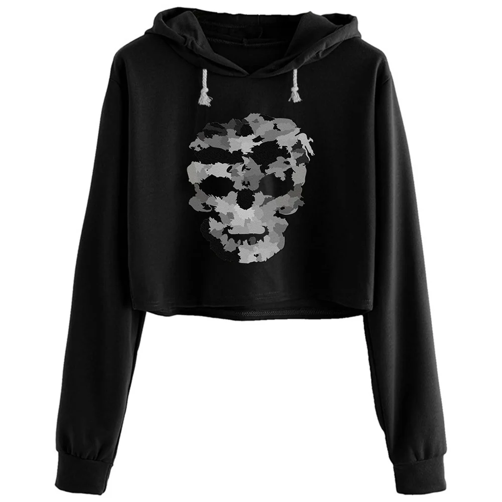 

Skull Halloween Pumpkin Crop Hoodies Women Kpop Korean Y2k Kawaii Pullover For Girls