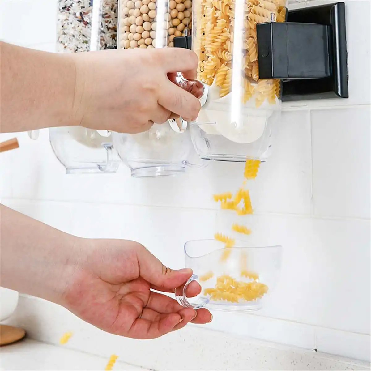 

Wall Mounted 3 Cereal Dispenser Dispenser Storage Box Plastic Dry Food Container Organizer Kitchen Food Storage Tool Jars Bottle