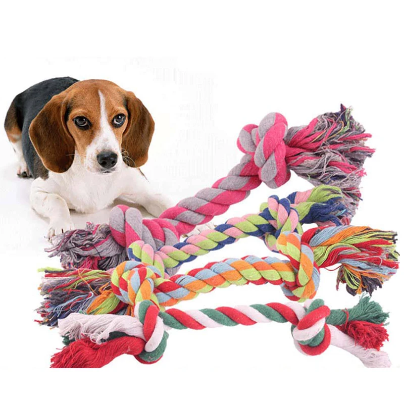 Random Color Pet Dog Toy Bite Rope Double Knot Cotton Rope Funny Cat Toy Bite Resistant and Sharp Teeth Pet Supplies Puppy Toys