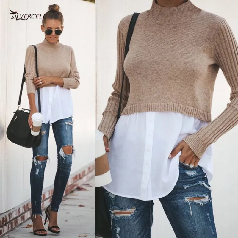 Женский свитер с длинным рукавом SILVERCELL однотонный Тонкий Повседневный вязаный