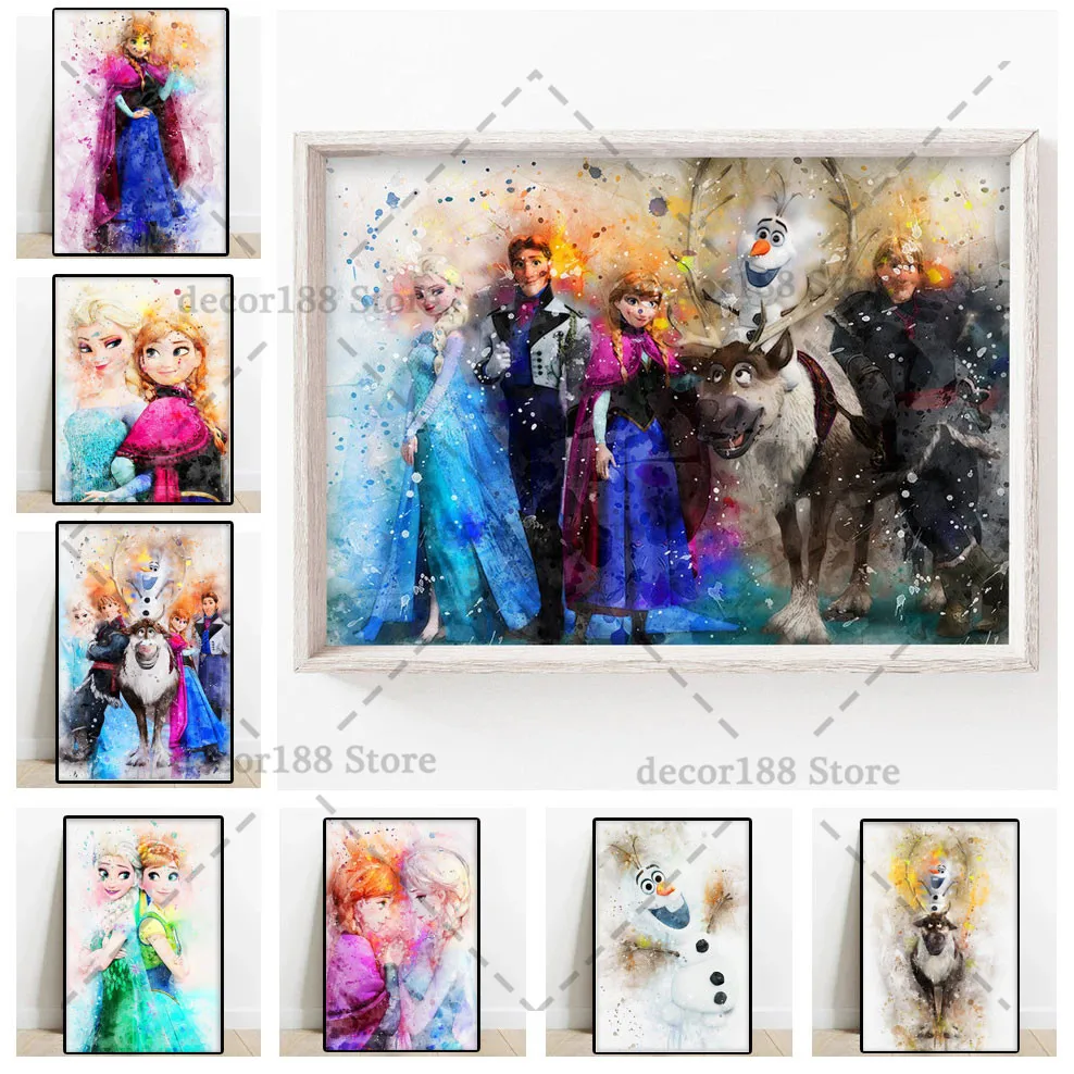 

Disney Canvas Poster Watercolor FROZEN 2 Anna Elsa Canvas Painting Poster and Prints Disney Princess Nursery Wall Art for