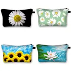 Water Lily Sunflower Daisy Flower Cosmetic Bag Women Makeup Bags Teenager Girls Storage Bag for Travel Ladies Cosmetic Case