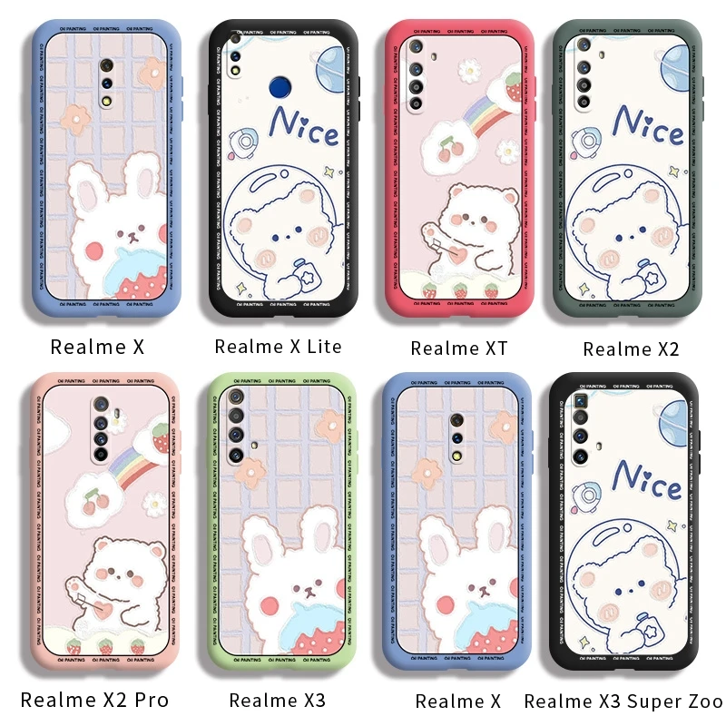 for realme x lite xt x2 pro x3 super zoom case with bear and rabbit back cover cartoon casing free global shipping