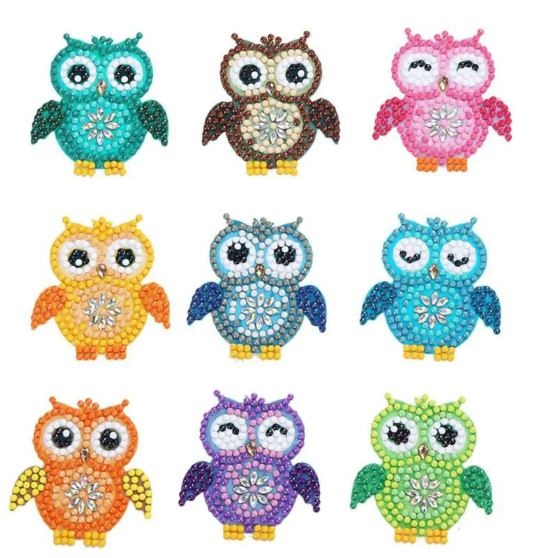 9Pcs DIY Sticker 1/5, 6 штук в партии, полностью своими руками специальные алмазов картина брелок мультфильм стикер "Сова" Для женщин сумка подвеска брелок ювелирный кольцо для ключей подарки - Цвет: 9Pcs DIY Sticker