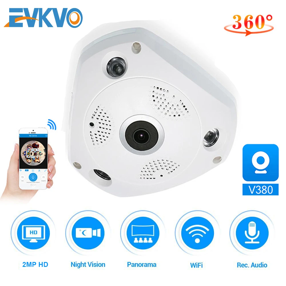 EVKVO 360 Камера IP 2MP рыбий глаз панорамный 1080P WI FI CCTV 3D Очки виртуальной реальности VR