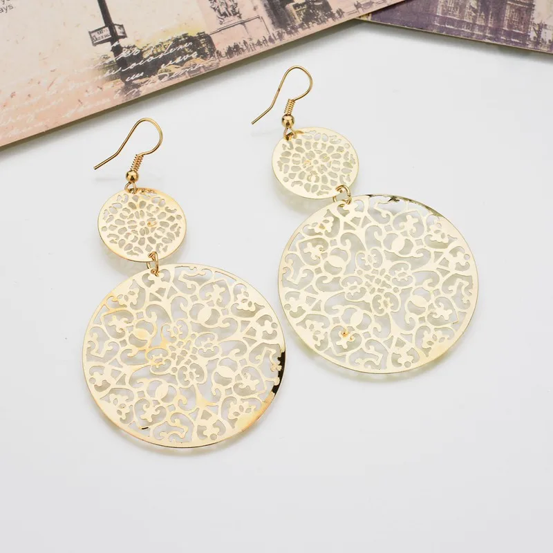 

Speed Sell Through Europe And The United States Fashion Eardrop Fashion Retro Hollow-Out Disc Grinding Earrings