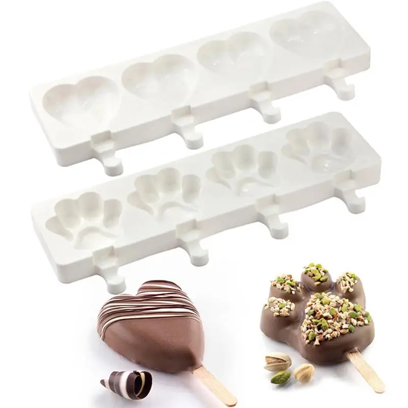 

4 отверстия Силиконовые мороженое плесень поднос кубика льда эскимо силиконовая форма для Diy Форма для десерта мороженое плесень Cocina аккесо...