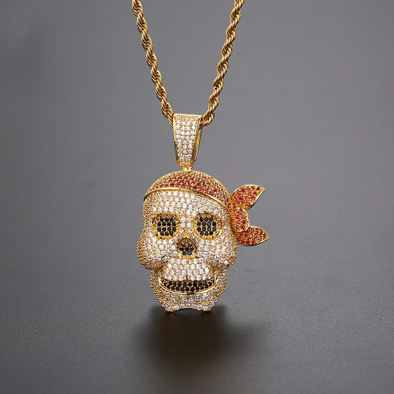 

New pirate skull hip hop trendsetter men's Pendant full of zircon necklace accessories
