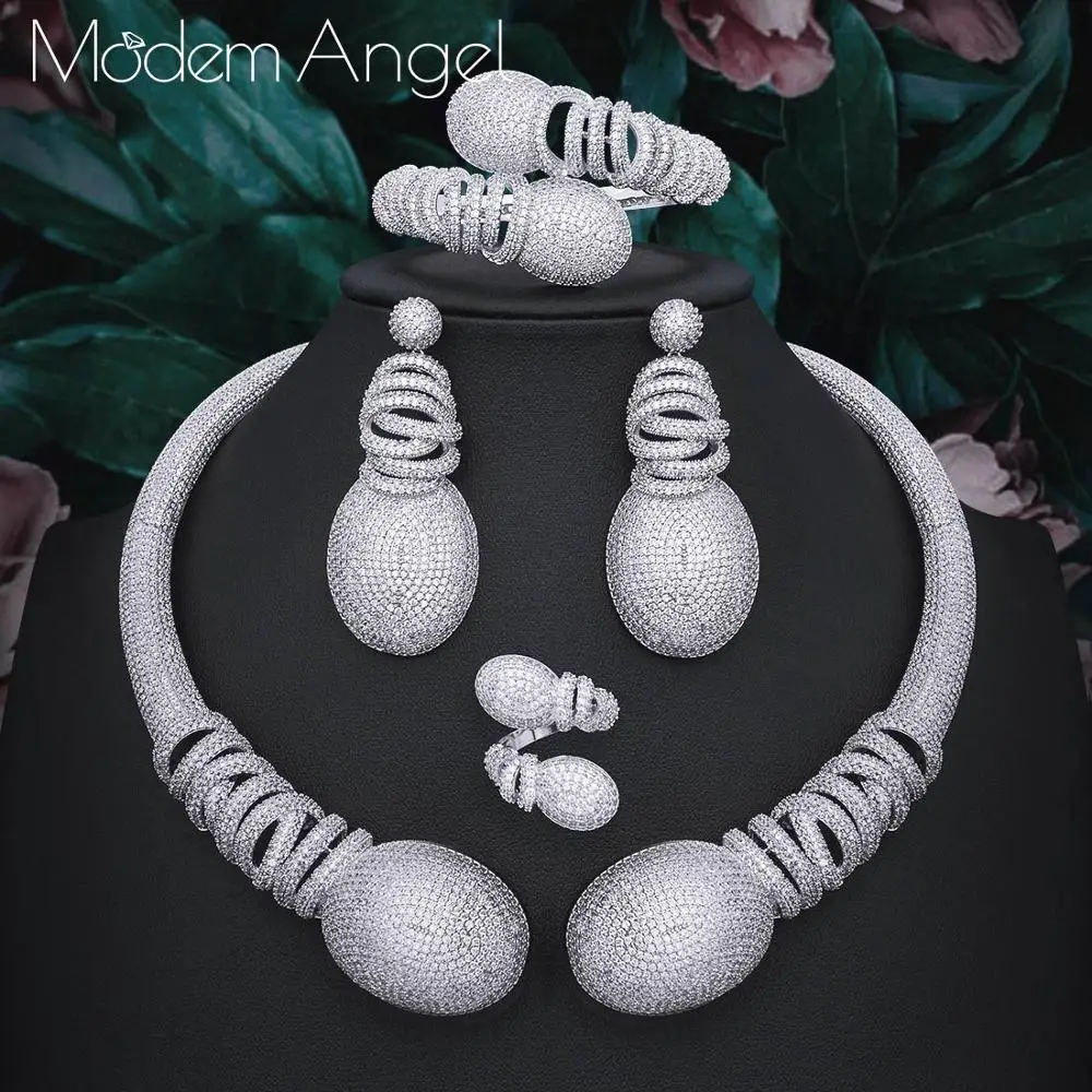 ModemAngel Роскошный цветок кубического циркония Африканский индийский ожерелье