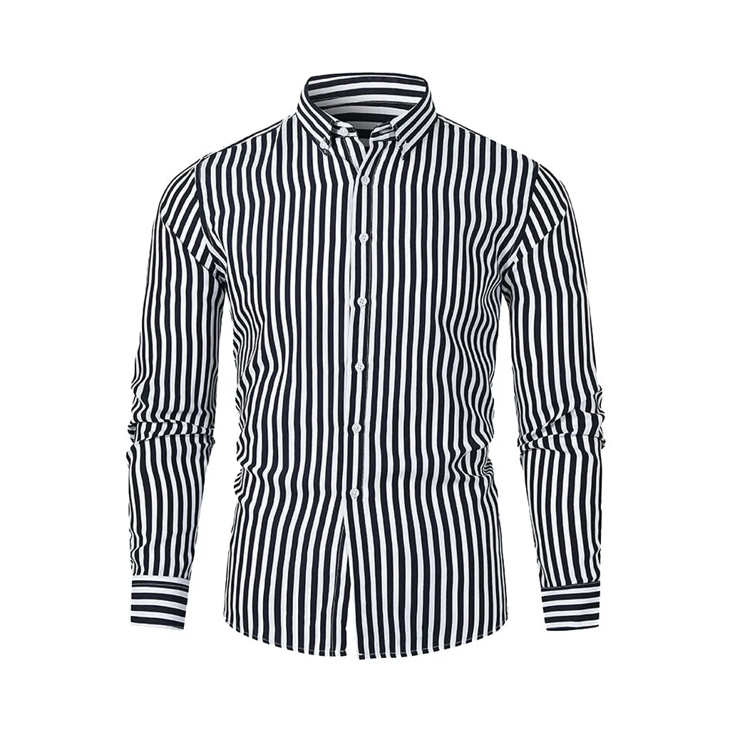 Мужская рубашка в полоску на осень и зиму повседневные облегающие полосатые