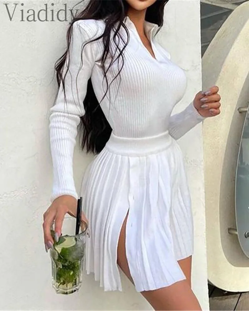 Женский комплект из 2 предметов элегантный однотонный трикотажный топ с длинным