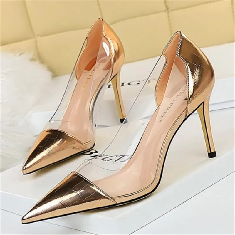 

2021 new hot sale women's shoes sexy ladies shoes pointed toe transparent luxury high quality 9CM high heels size GTY2331