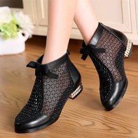 summer new breathable mesh shoes fashion rhinestone bow sandals wedge heel women shoes