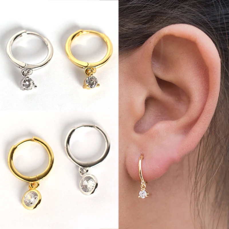 Серьги huggie Hoop из стерлингового серебра 925 пробы с висячими кубическими