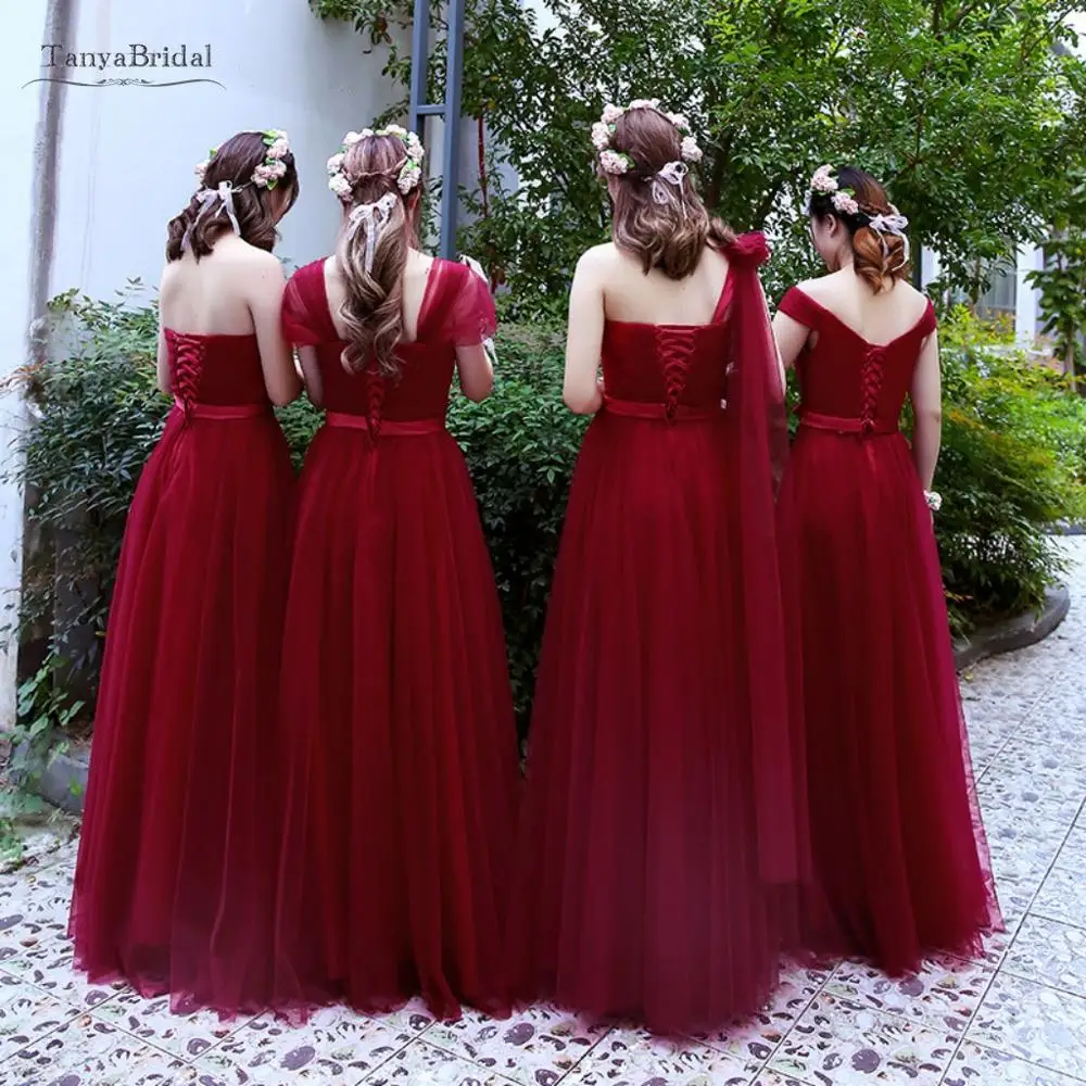 Длинное Красное платье подружки невесты А-силуэта 4 стиля Элегантное свадебное