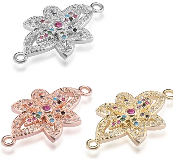 

11*3mm flower crystal micro pave cz zircon cubic zirconia beads copper silver gold plated bracelet accessories dsv34