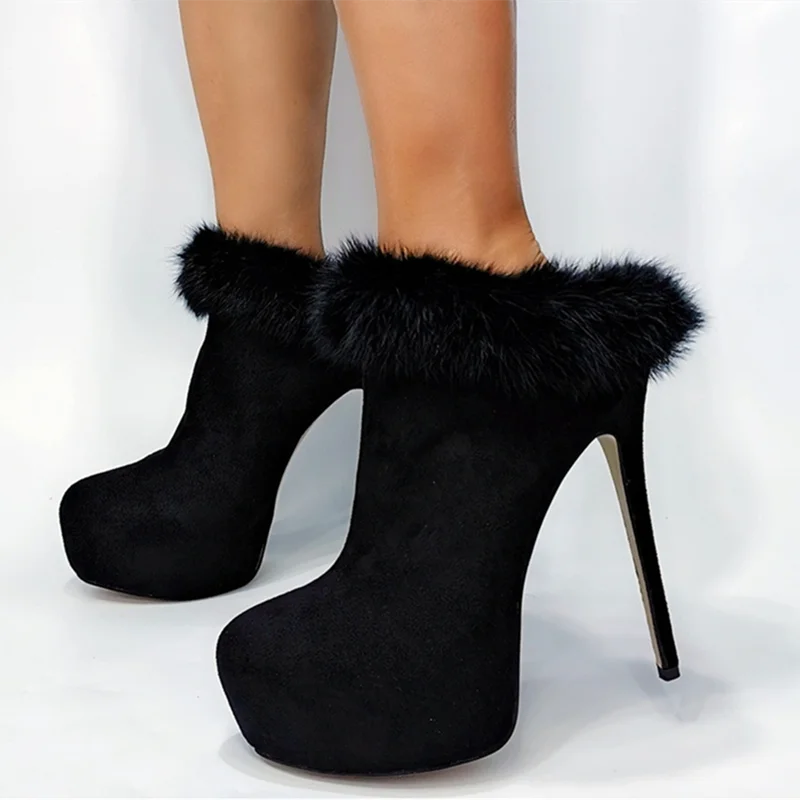 

Spring New Big Size Sandals Shoes Women Open Heel Booty Comfortable Fur Plush High Heel Slippers Slip-on Casual Shoes Platform