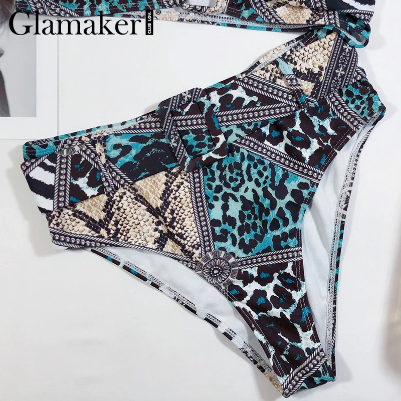 Glamaker змеиный принт женский купальник из двух частей сексуальный микро бикини с