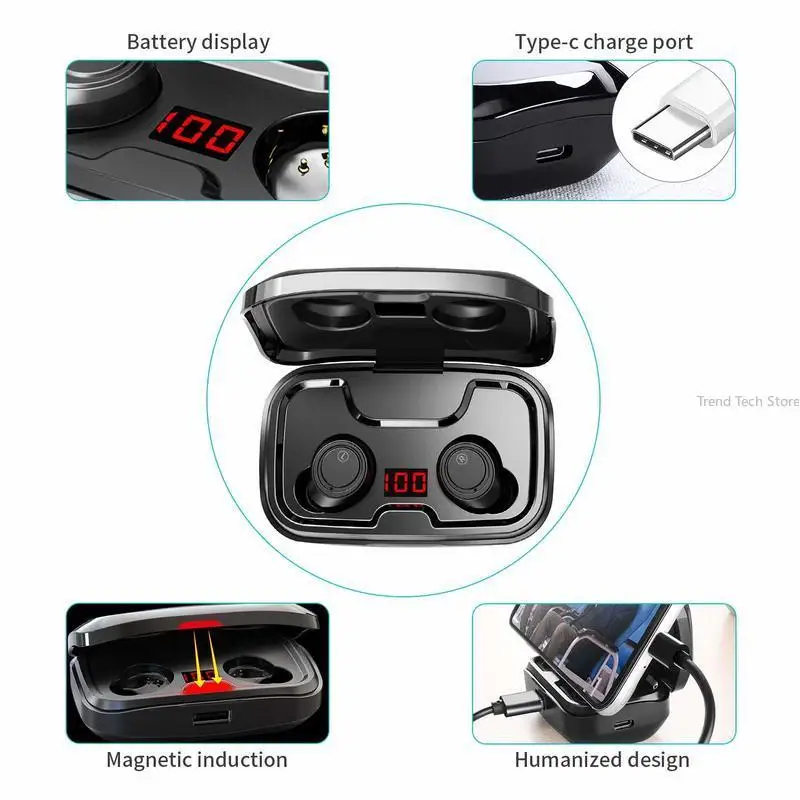 

TWS Bluetooth Earphones 3500mAh Charging Box Wireless Headphone 9D Stereo Sports Waterproof Earbuds Headsets With Microphone