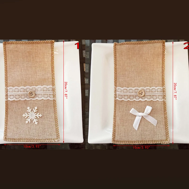 

1PCS Burlap Lace Pouch fork Knife Cutlery Holder bag Vintage Wedding engagement Bridal Shower Christmas Decoration Party Supply